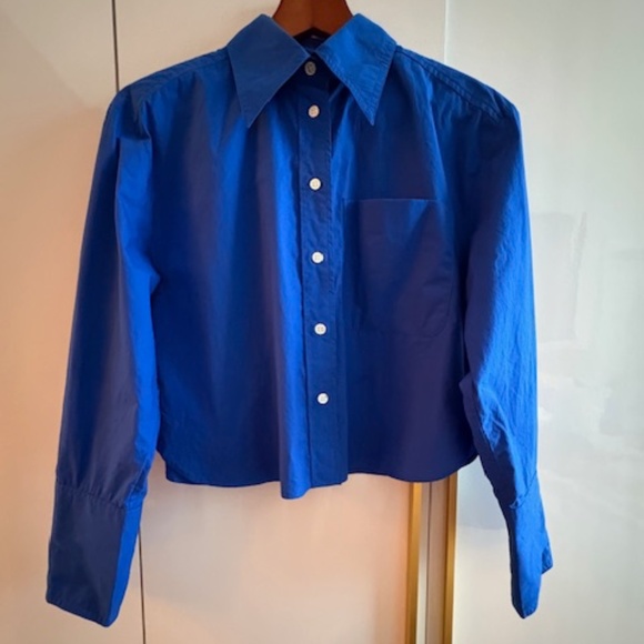 Royal Blue Boxy Cropped Shirt - Picture 1 of 5